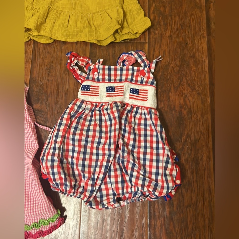 3T smocked patriotic cotton romper with ruffled butt